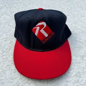 Vintage Ringor Softball Hat Cap Fitted 7 1/8 Roxxi Royal Grip Black Red Logo